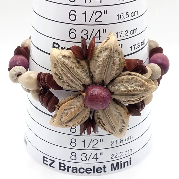 Handcrafted Adjustable Bracelet Natural Seed Beads Floral Design Bohemian Style - Picture 10 of 12